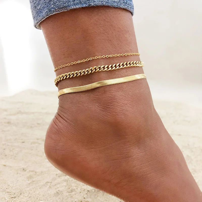 Snake Chain Anklet for Women Girls Adjustable Summer Beach Chain