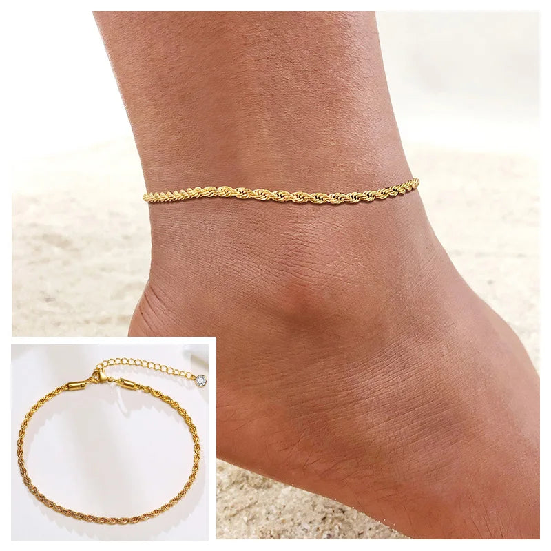 Snake Chain Anklet for Women Girls Adjustable Summer Beach Chain