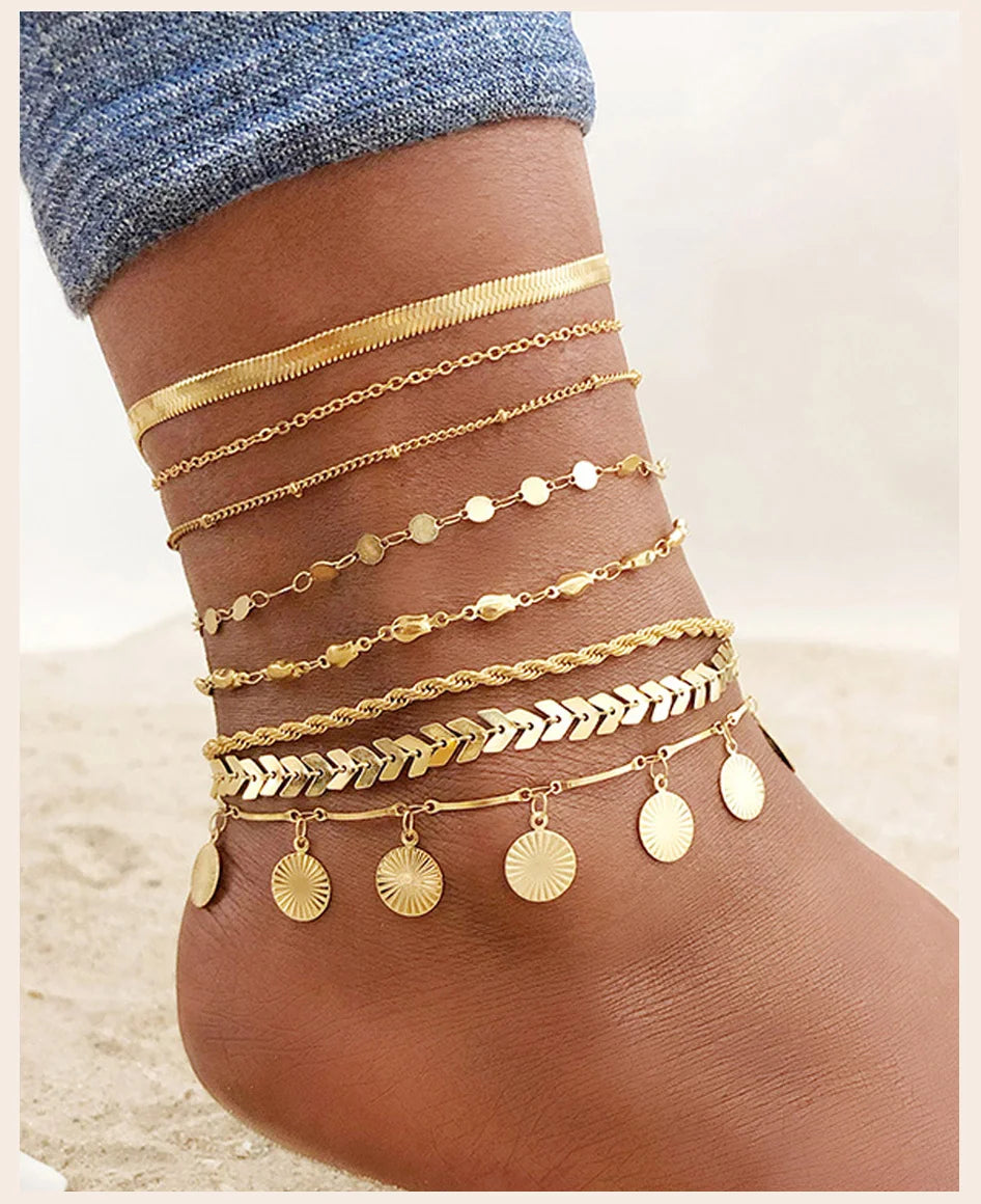 Snake Chain Anklet for Women Girls Adjustable Summer Beach Chain