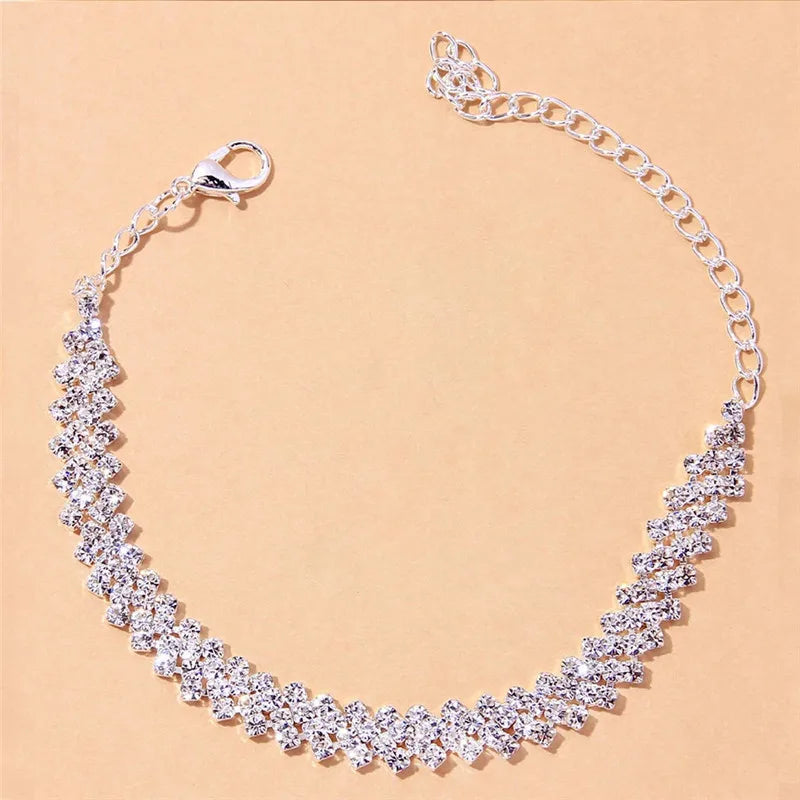 Shining Cubic Zirconia Chain Anklet for Women Fashion Silver Color Ankle Bracelet