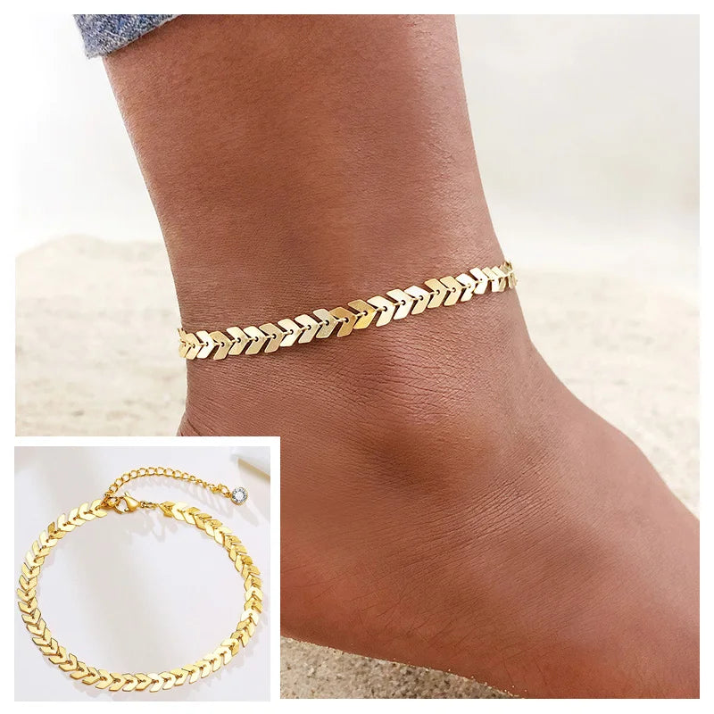 Snake Chain Anklet for Women Girls Adjustable Summer Beach Chain