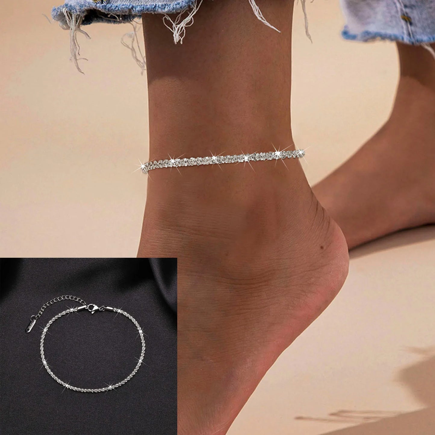 Snake Chain Anklet for Women Girls Adjustable Summer Beach Chain