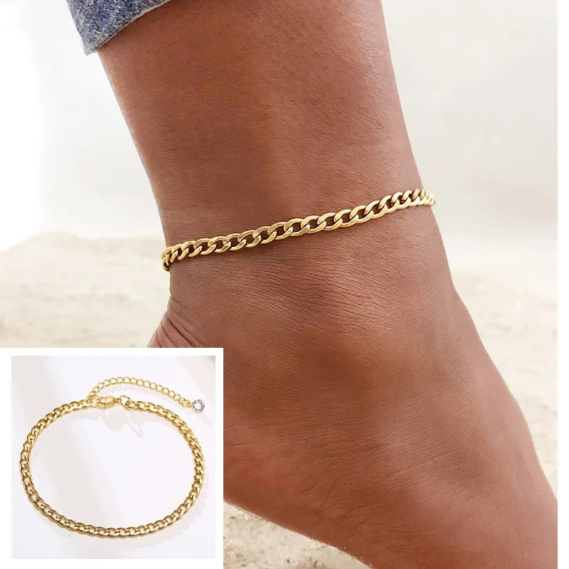 Snake Chain Anklet for Women Girls Adjustable Summer Beach Chain