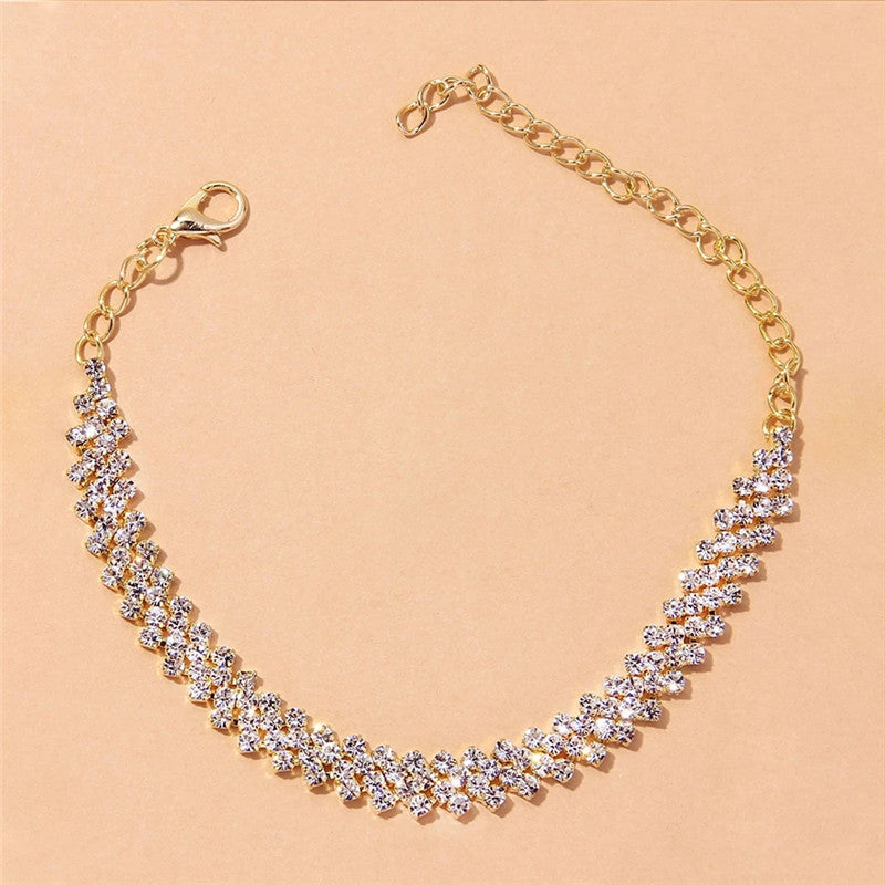 Shining Cubic Zirconia Chain Anklet for Women Fashion Silver Color Ankle Bracelet