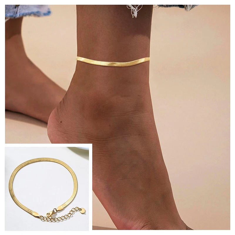 Snake Chain Anklet for Women Girls Adjustable Summer Beach Chain