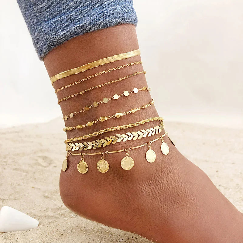 Snake Chain Anklet for Women Girls Adjustable Summer Beach Chain