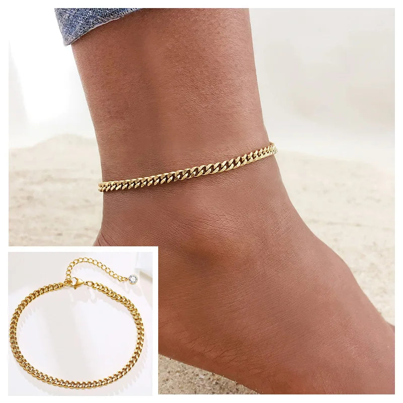 Snake Chain Anklet for Women Girls Adjustable Summer Beach Chain