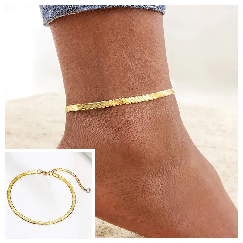 Snake Chain Anklet for Women Girls Adjustable Summer Beach Chain