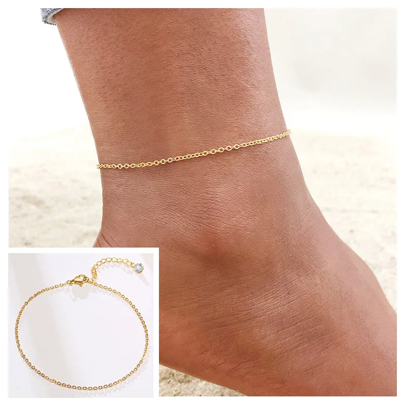 Snake Chain Anklet for Women Girls Adjustable Summer Beach Chain