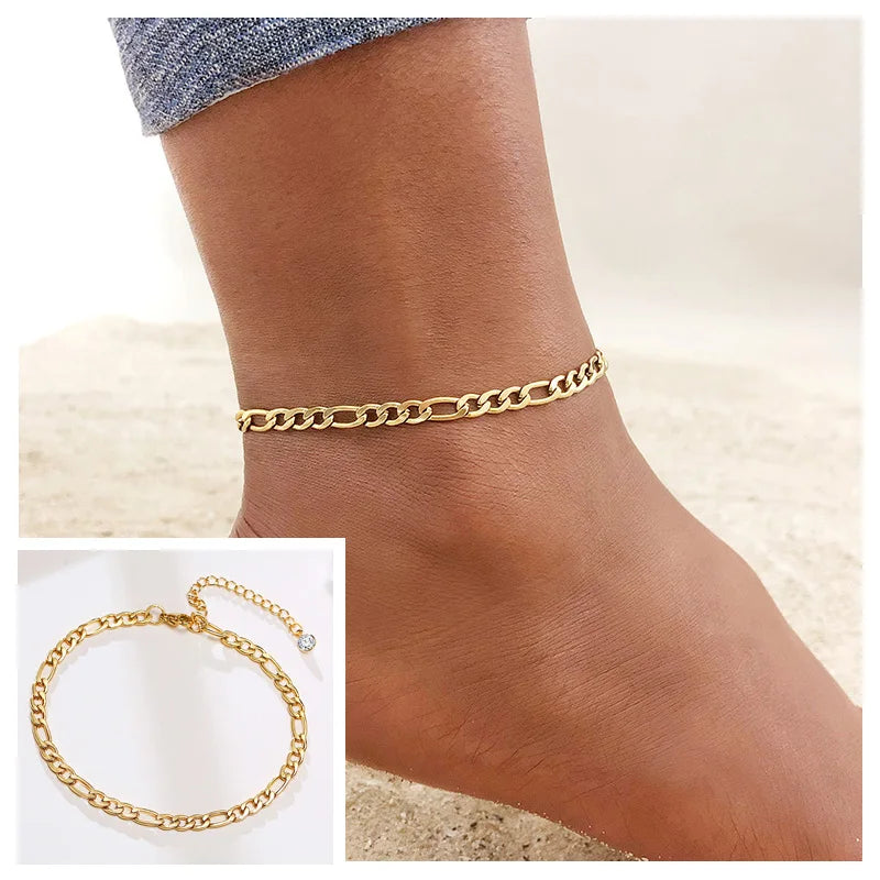 Snake Chain Anklet for Women Girls Adjustable Summer Beach Chain