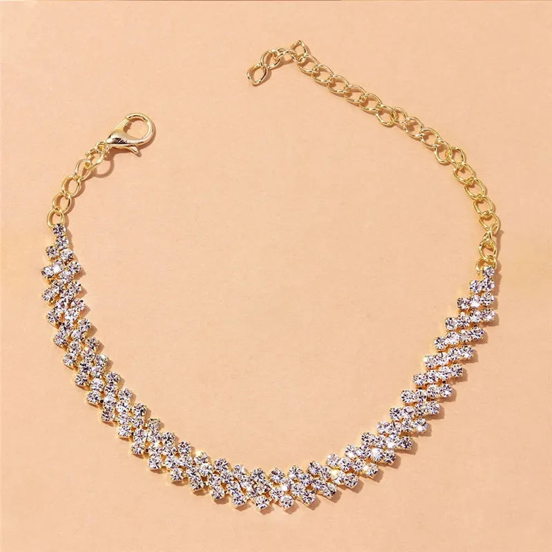 Shining Cubic Zirconia Chain Anklet for Women Fashion Silver Color Ankle Bracelet