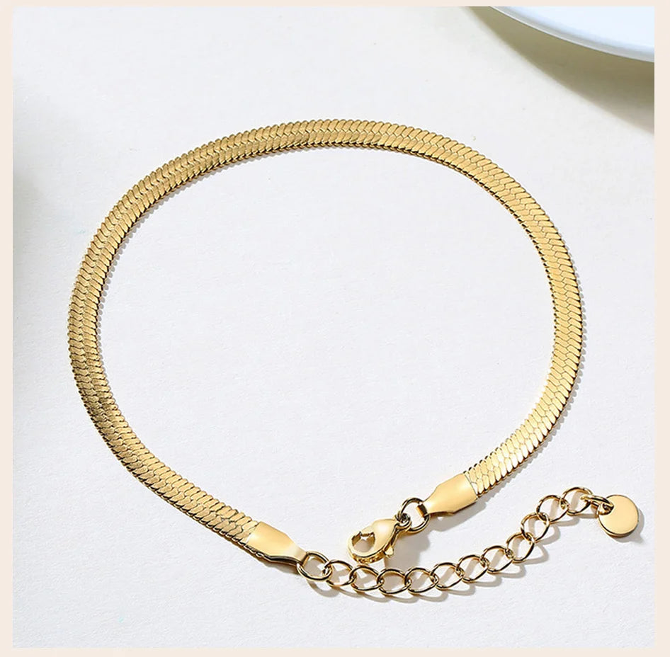 Snake Chain Anklet for Women Girls Adjustable Summer Beach Chain